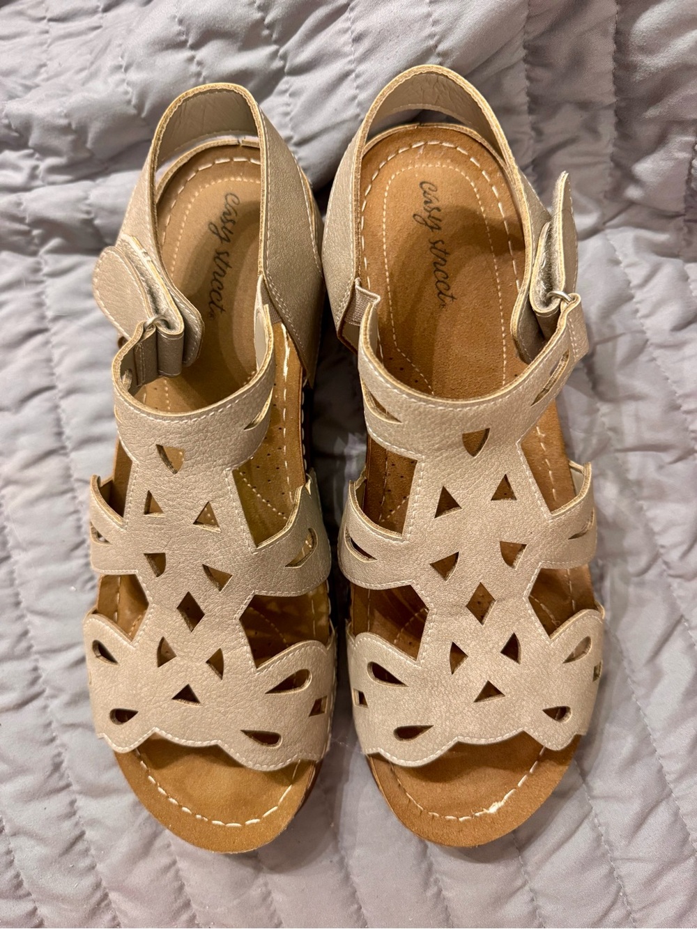 easy street Cream Cutout Wedge Sandals with Ankle Strap